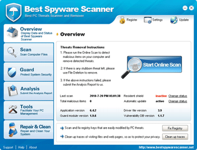 Best Spyware Scanner Main Interface