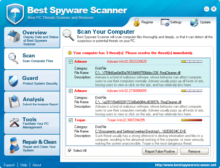 Best Spyware Scanner Scan Results
